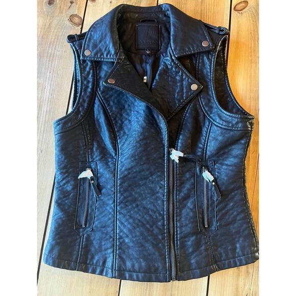 NWT! Sophie Max Women's Black Faux Leather Biker Punk Rock Vest Size Large - Picture 1 of 9
